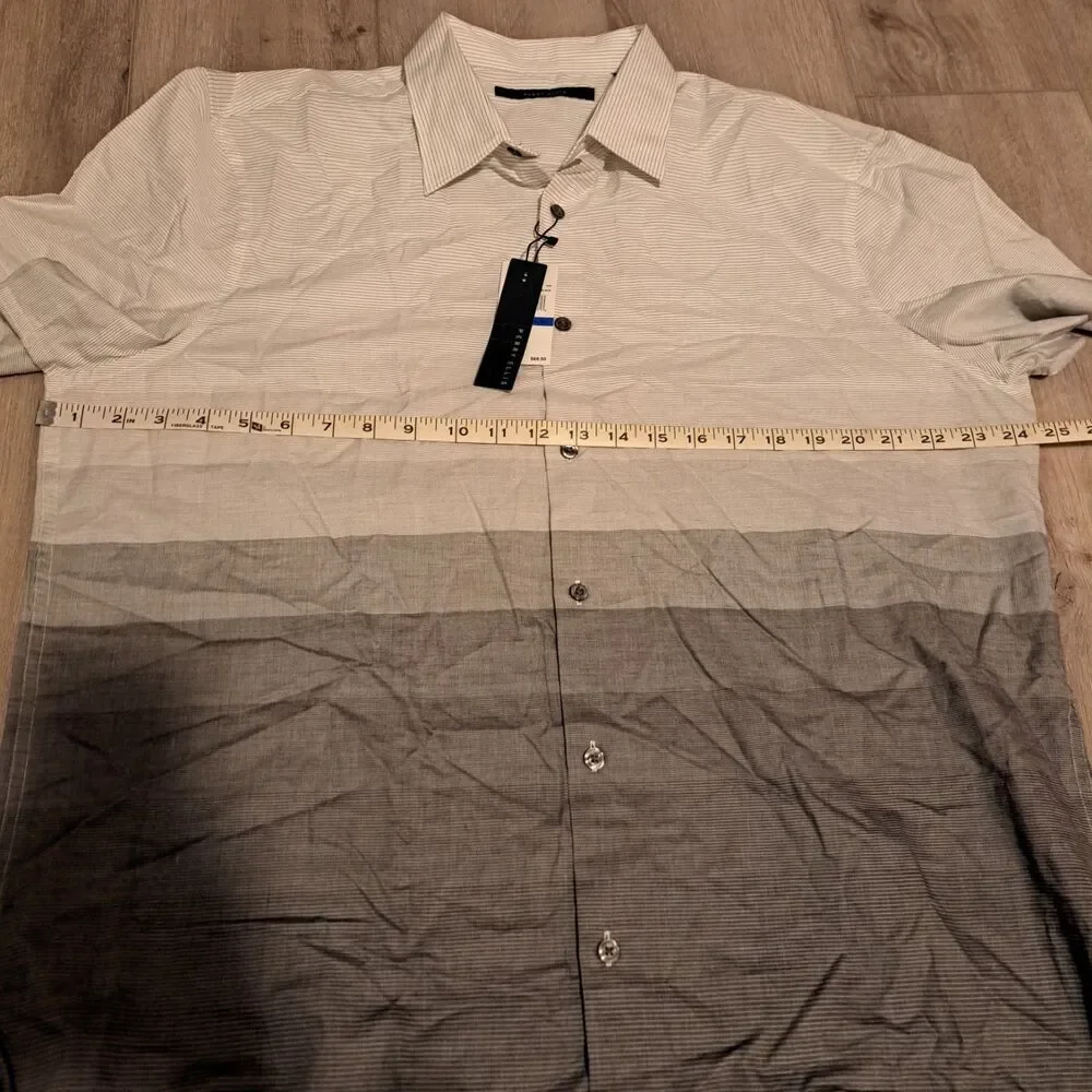 Perry Ellis White Gray Striped Oeko-Tex Short Sleeve Shirt‎ Men's XL NWT